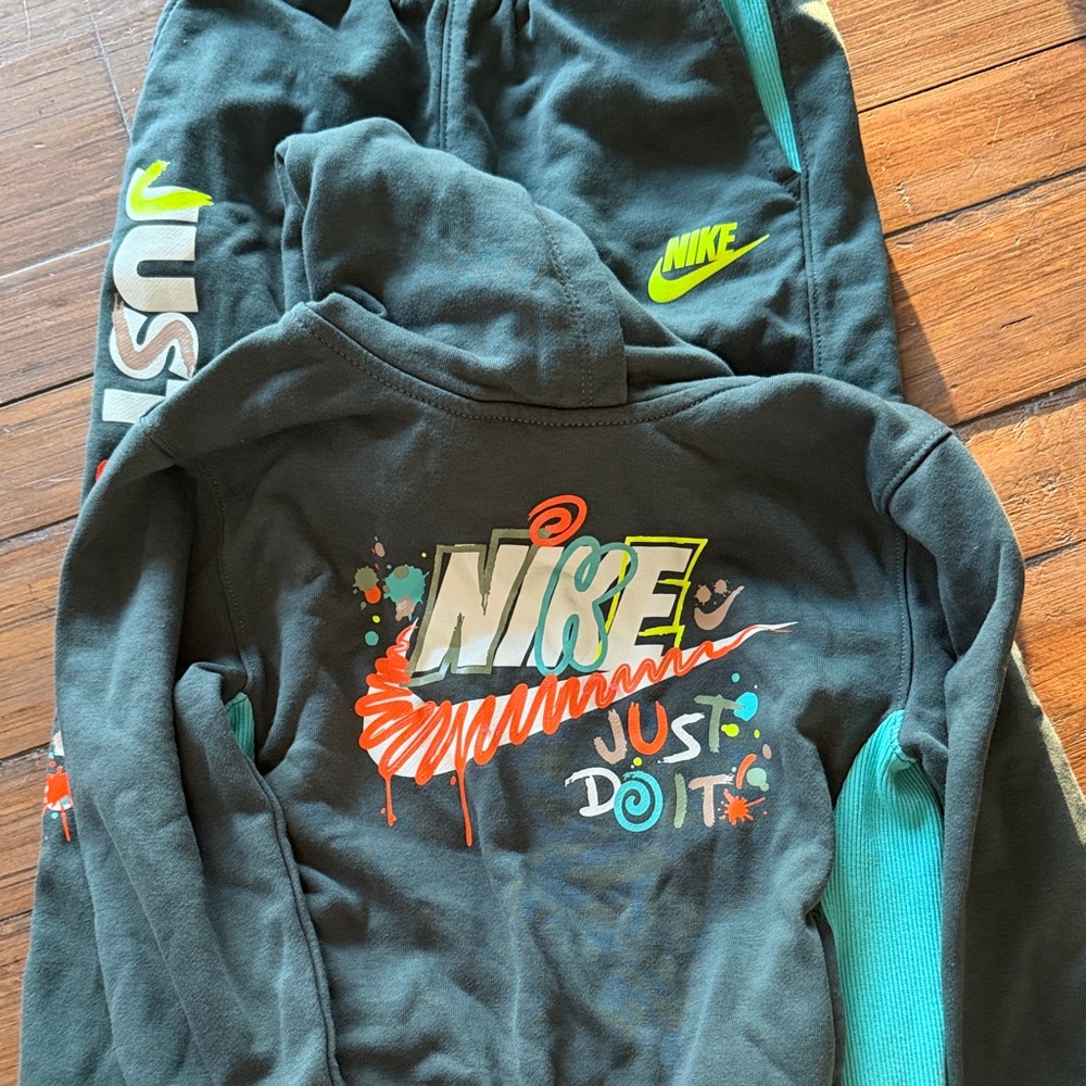 Nike Kids Hoodie and pants - teal green with Neon Accents